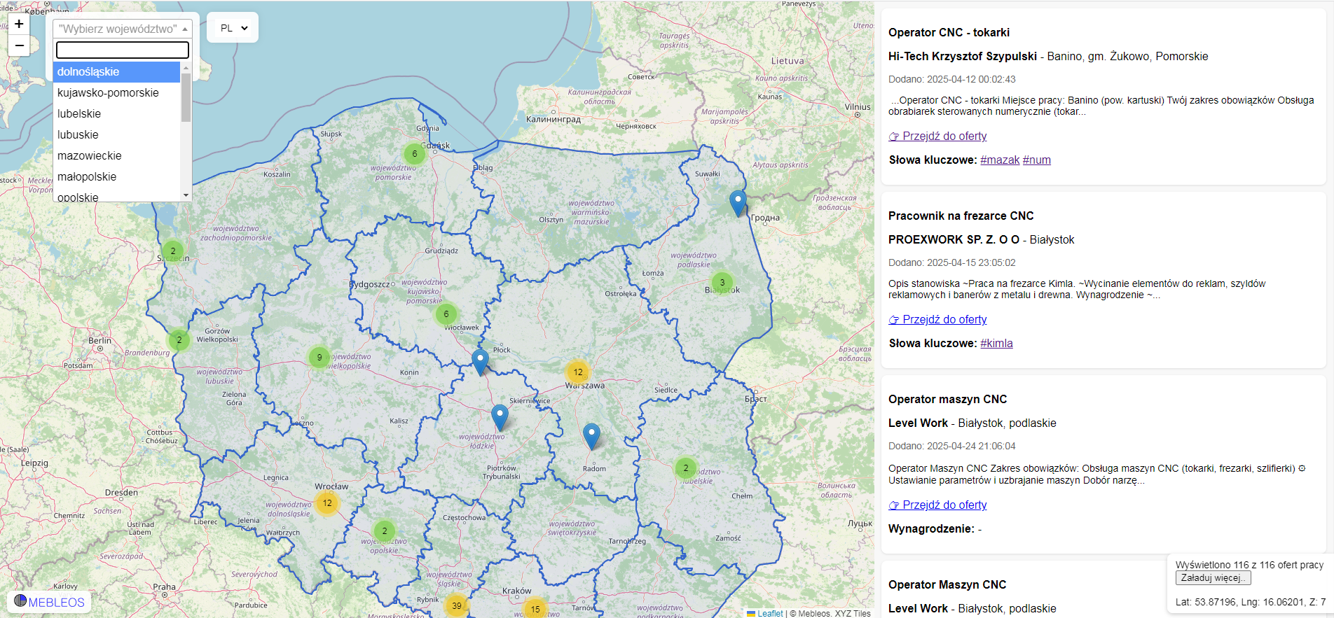 Mapa ofert pracy online