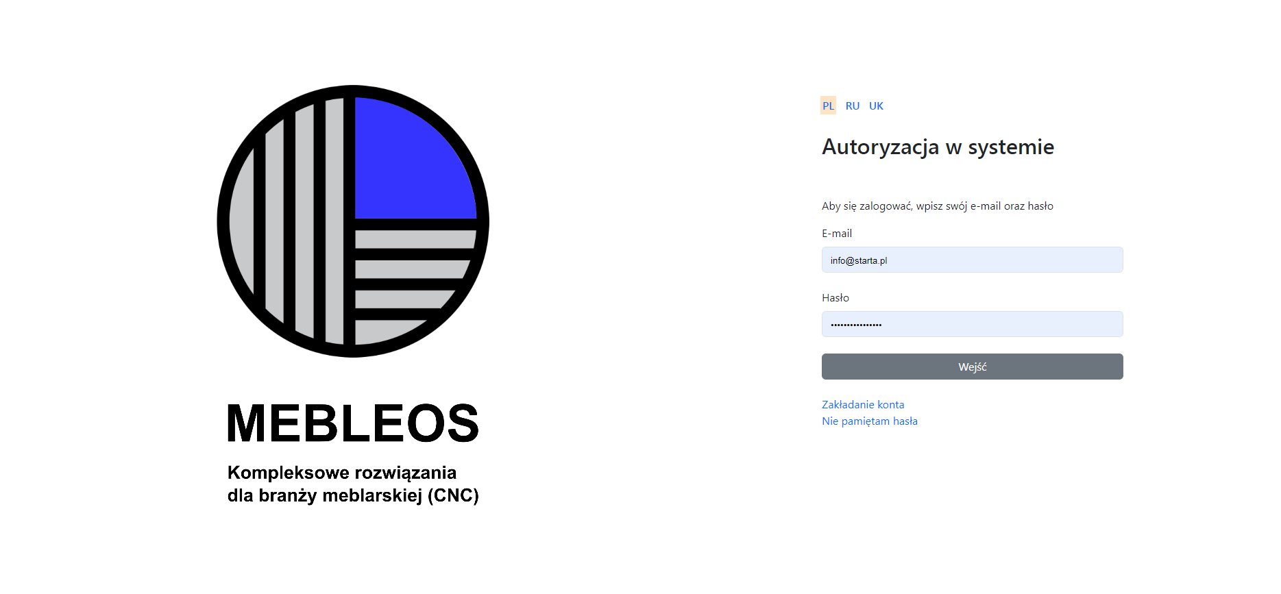 System autoryzacji użytkowników dla grupy stron Mebleos